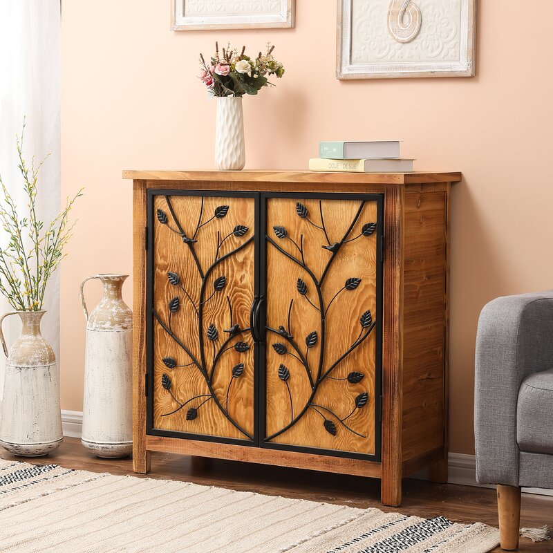 31.5 Tall Metal 2 Door Accent Cabinet Decorative Iron Branches