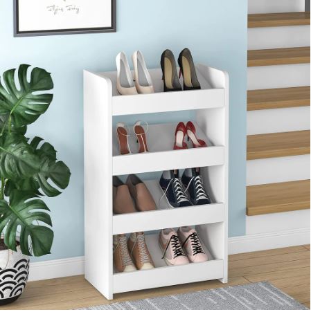 Wood Shoe Rack, 4-Tier Shoe Storage Organizer, White Open Shoe Storage <div  class=aod_buynow></div>– Inhomelivings