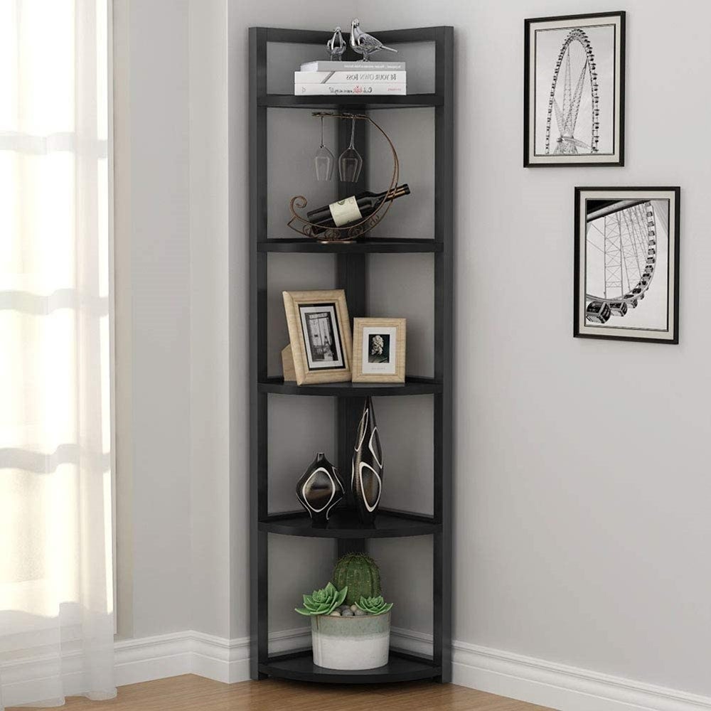 5 Tier Corner Shelves Storage Rack Bookshelf Black Five Shelves Are Perfect for Displaying Plants