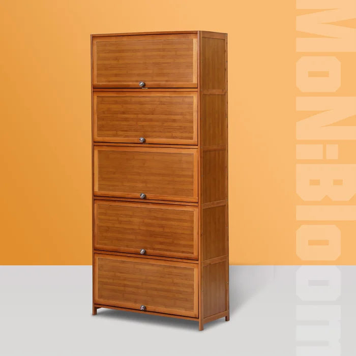 50 Pair Shoe 11 Shelf Storage Cabinet Durable Natural Bamboo