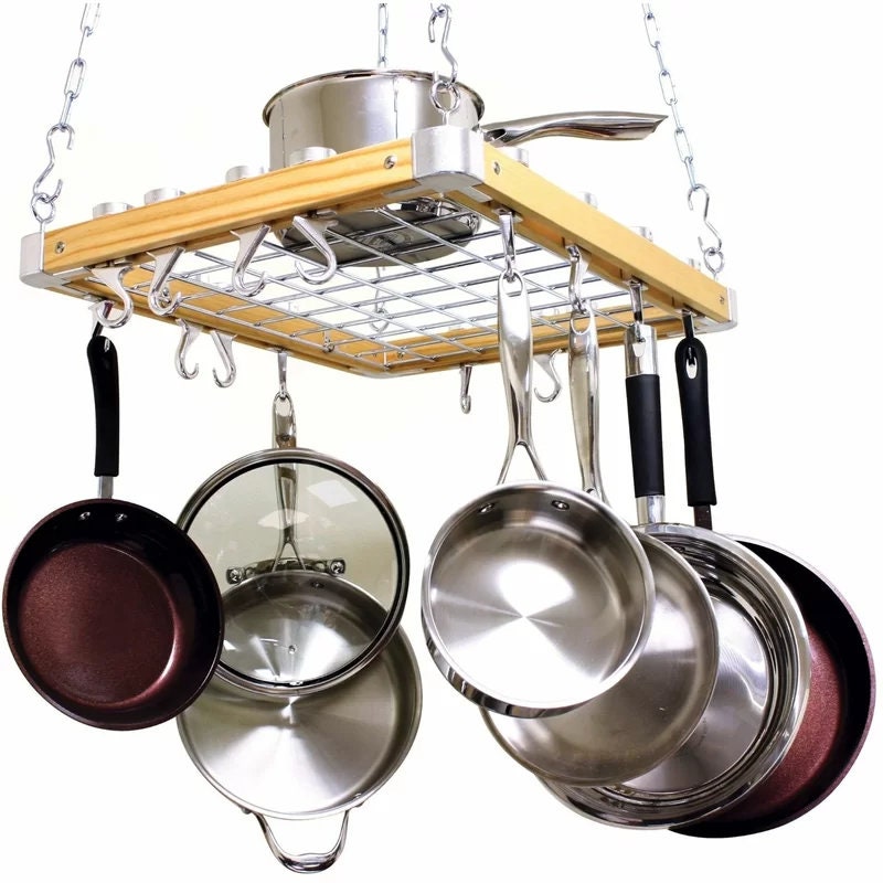 Ceiling Mount Wooden Pot Rack 4 Chain, 8 Pot Hook Eight Universal Pot <div  class=aod_buynow></div>– Inhomelivings