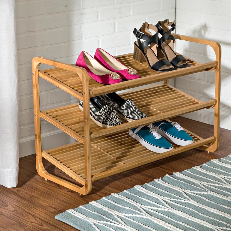 Oceanstar 3 Tier Brown Wood Shoe Rack - Holds 12 Pairs of Shoes