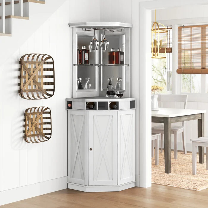 Farmhouse Style White Adam Bar with Wine Storage Adjustable Shelves div class aod buynow div Inhomelivings