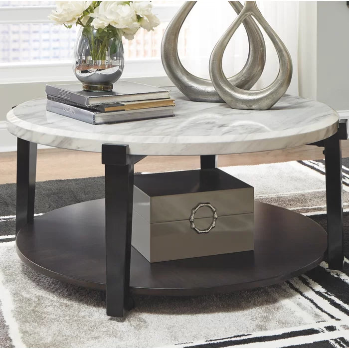 Aleetha Floor Shelf Coffee Table Contemporary Two Tiered Round Design