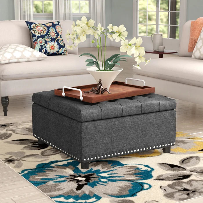 Gray square outlet ottoman with storage