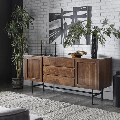 Brooksville 70.8 Wide 3 Drawer Buffet Table Made from Engineered Wood in a Warm Brown Finish