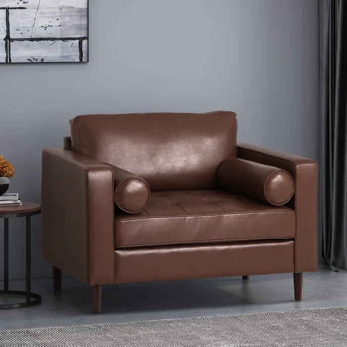 Dark Brown Faux Leather 44.75 Wide Tufted Club Chair Provides