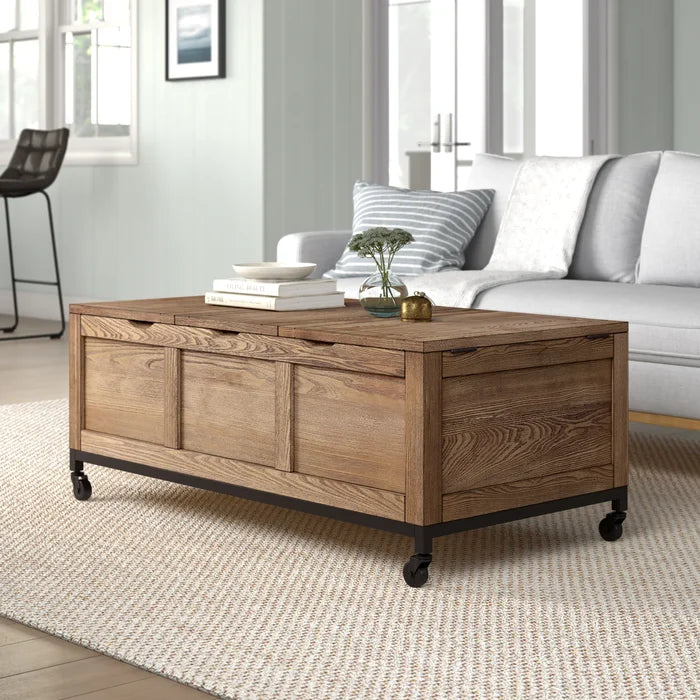 Lift top coffee clearance table with casters