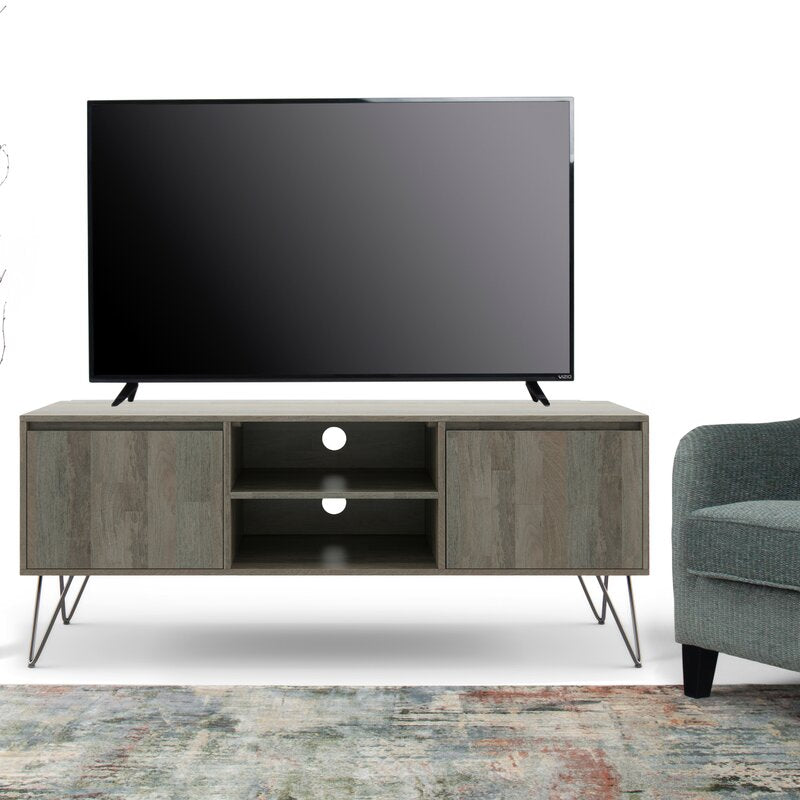 Solid wood top grey tv stand