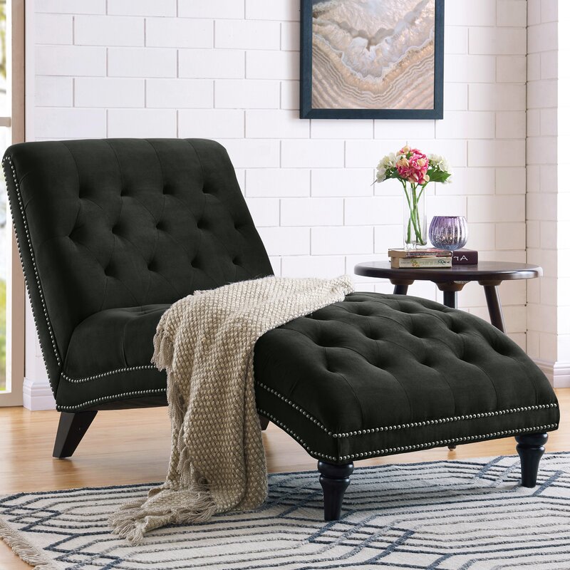 Dannely Tufted Armless Chaise Lounge Soft Charcoal Gray Velvet