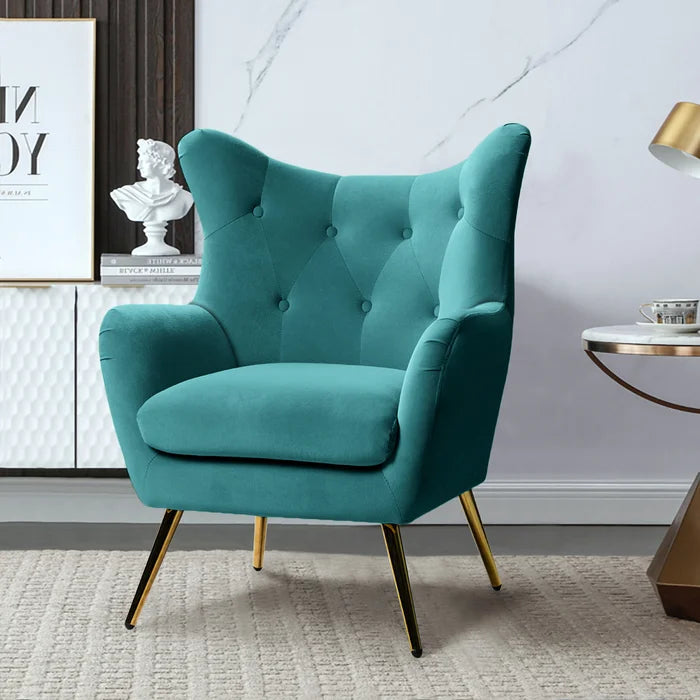 Blue velvet discount wingback chair