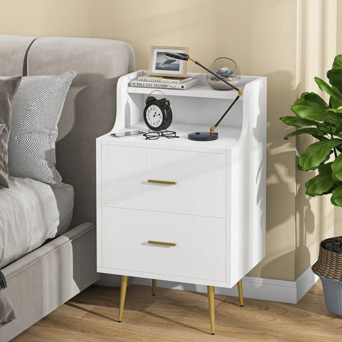 Ealidh 32.7 Tall 2 Drawer Nightstand in White Modern Style