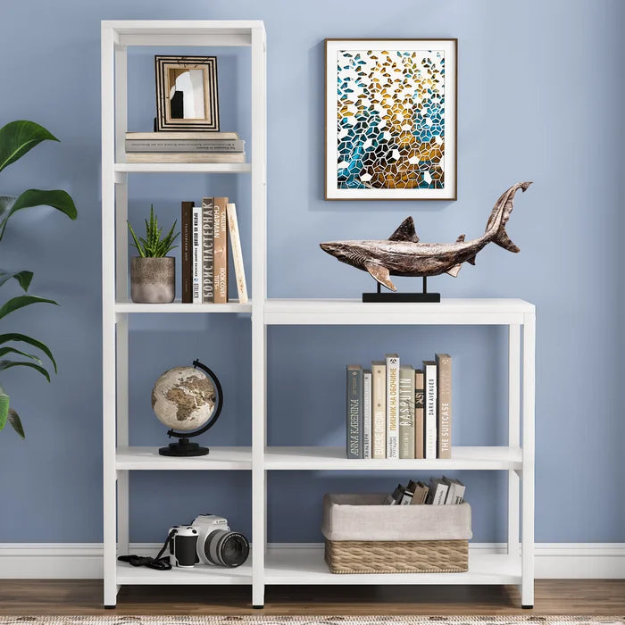 White Elizah 57 H x 39 W Steel Corner Ladder Bookcase Indoor
