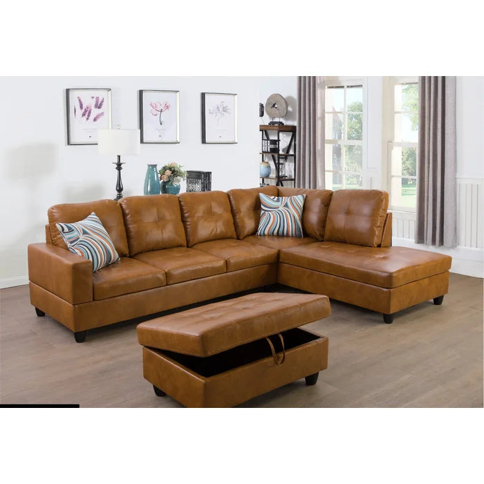 Faux leather couch with shop chaise