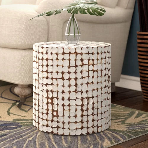 White 16 Tall Drum End Table Contemporary End Table Solid Manufactured Wood