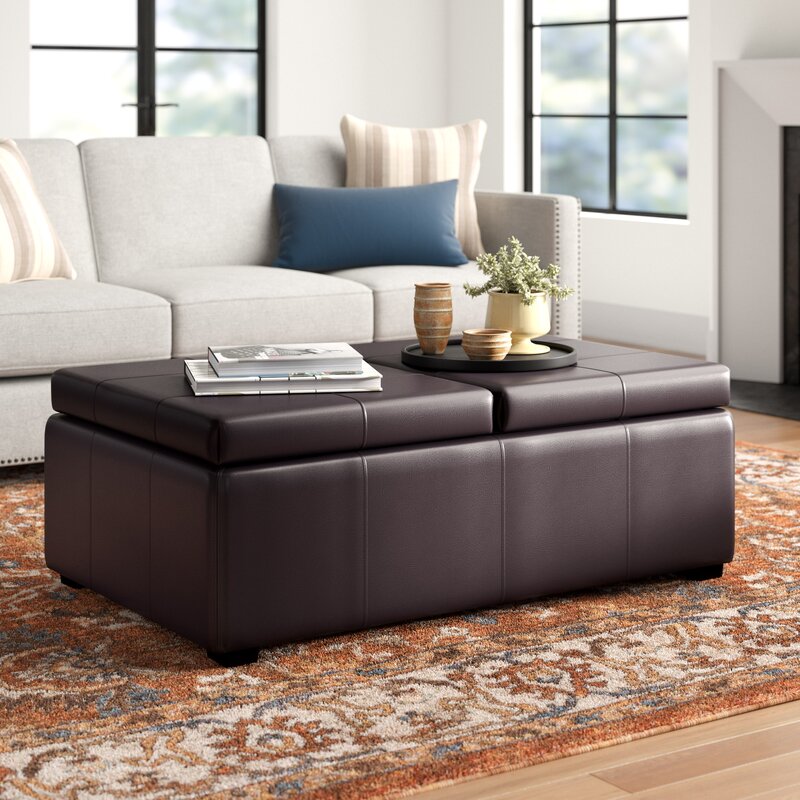 Leather cocktail ottoman on sale with shelf