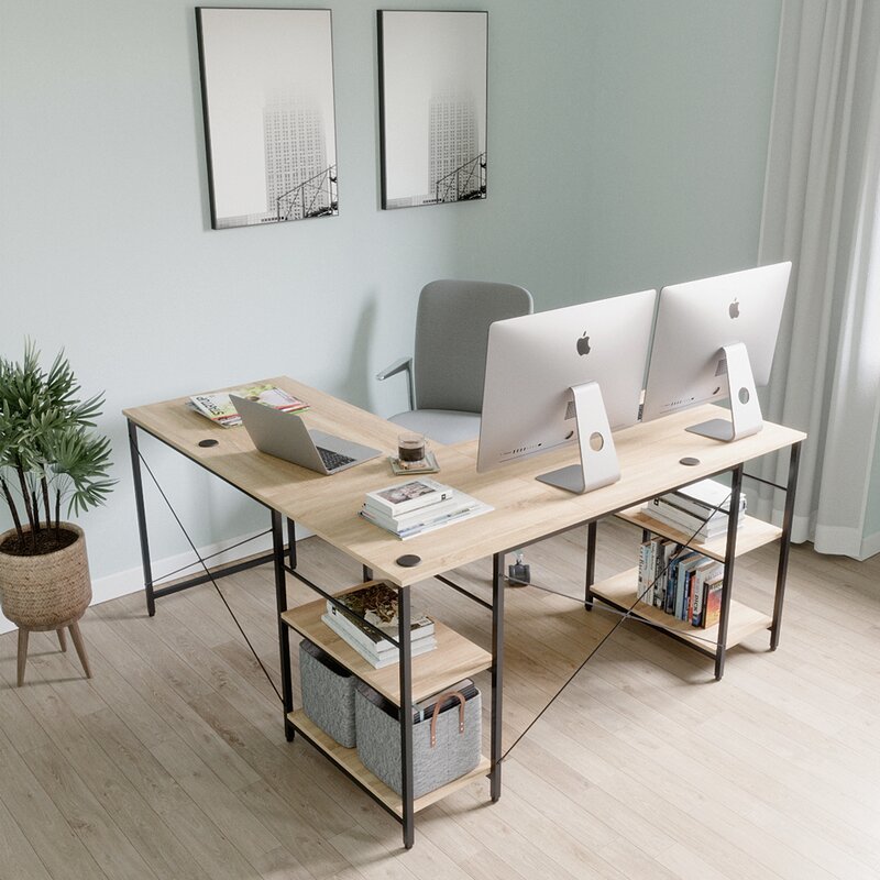 L-Shape Desk Corner Desk with Storage Shelves that Fits Perfectly