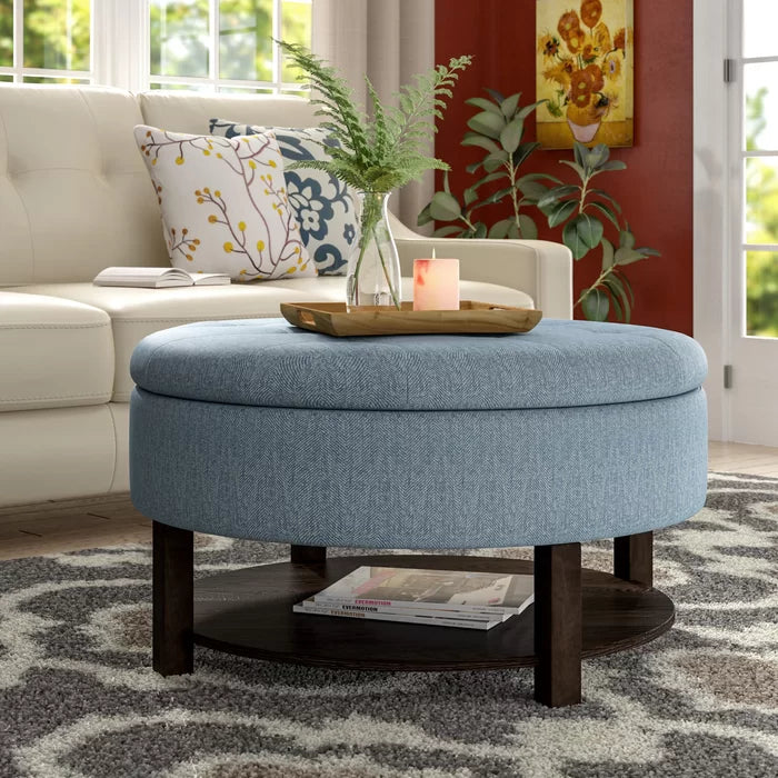 Blue Gafna 36 Wide Tufted Round Storage Ottoman with Storage Stylish Addition