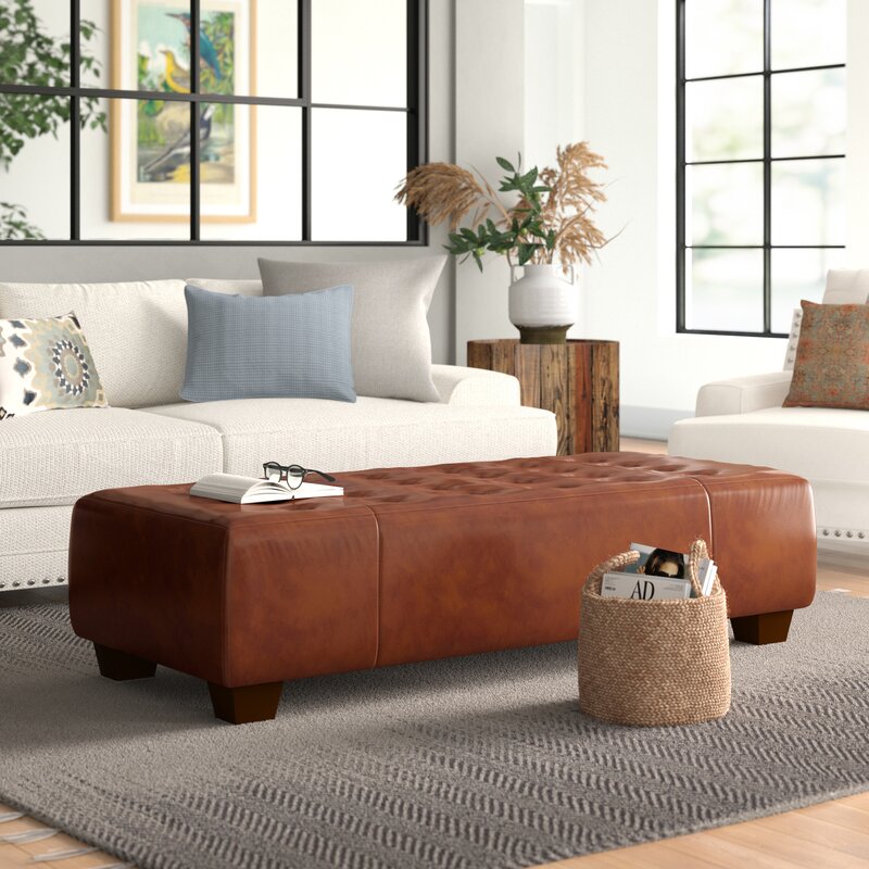 Large leather deals cocktail ottoman