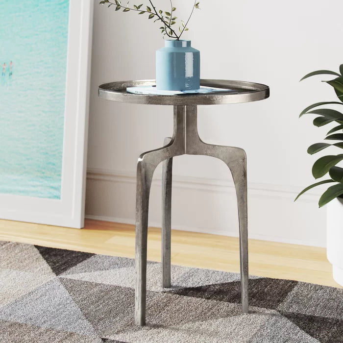 Silver Glencoe 25 Tall Tray Top Pedestal Contemporary End Table