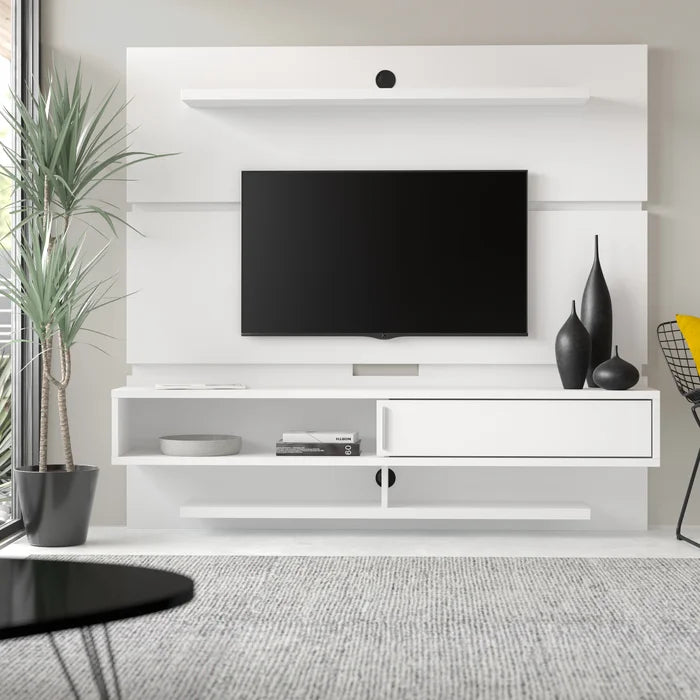 White gloss store floating entertainment center