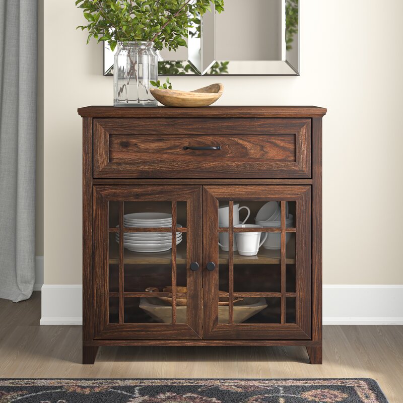 Dark wood cabinet hotsell with glass doors
