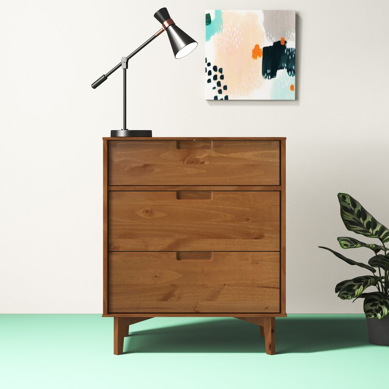 Caramel 3 Drawer 30 W Solid Wood Chest Boho Vibes in your Bedroom or Guest Room with this Mid Century Modern Dresser