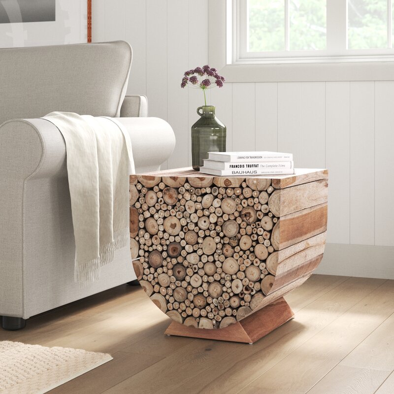 Natural wood pedestal side table outlet