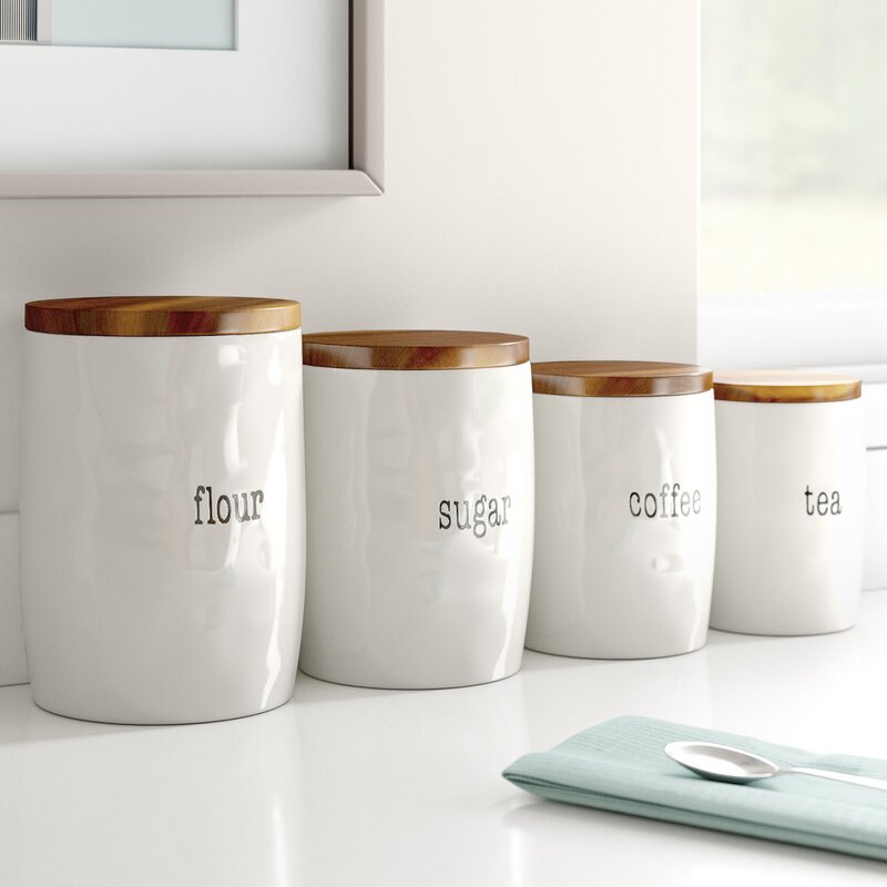 It's Just Words 4 Piece Decorative Kitchen Canister Set BPA-free Ceramic  White Textured Finish