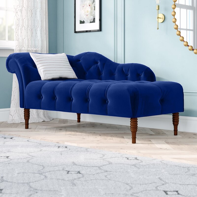 Kannon Tufted Right Arm Chaise Lounge Navy Blue Polyester Blends