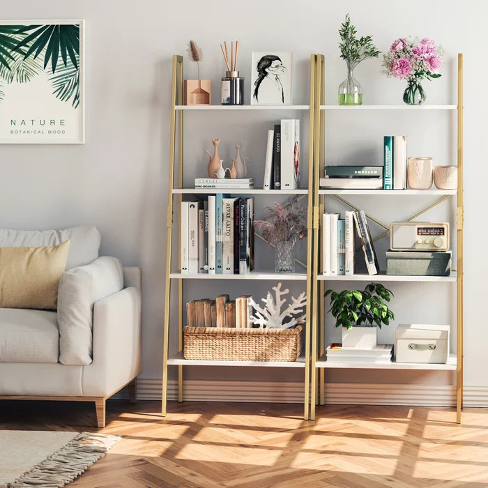 White shop gold bookcase