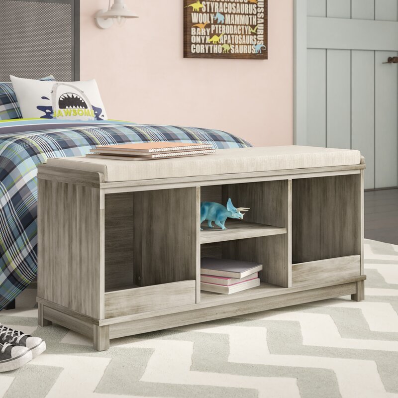 Upholstered cubby shop storage bench