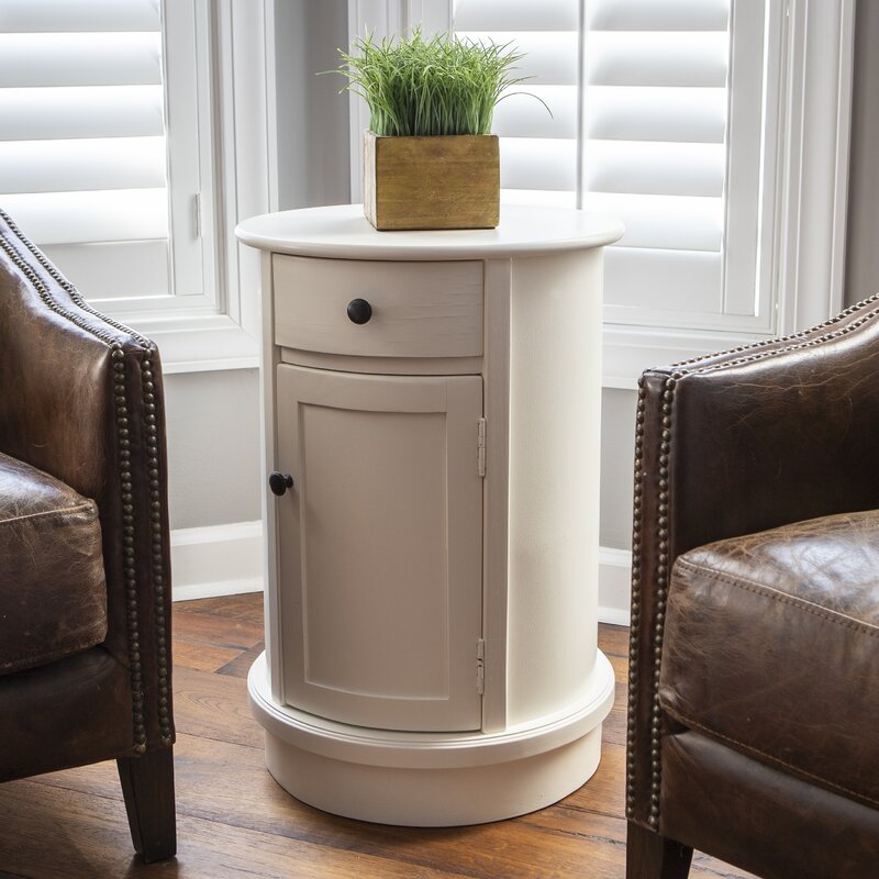 Legault 26 Tall Drum End Table with Storage Satin White