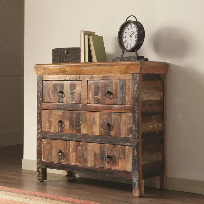 Mcelvain 35 Tall Solid Wood 4 Drawer Apothecary Accent Chest Rustic and Bohemian