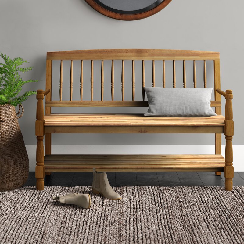 Teak Morven Solid Wood Shelves Storage Bench Sturdy Piece div