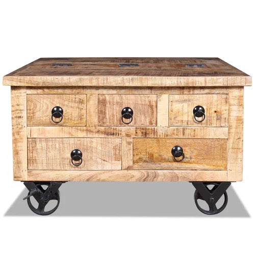 Wheel Coffee Table with Storage Solid Wood Perfect For Living Room ...
