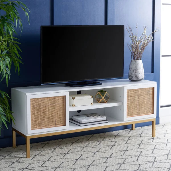 White and natural shop wood tv stand