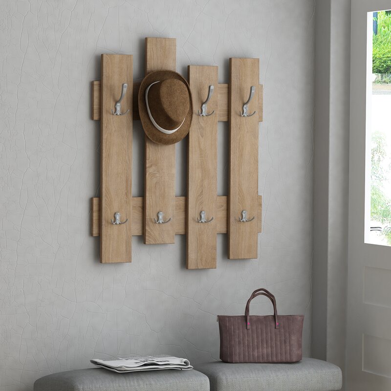 Oak 25.2 Wide 8 Hook Wall Mounted Coat Rack