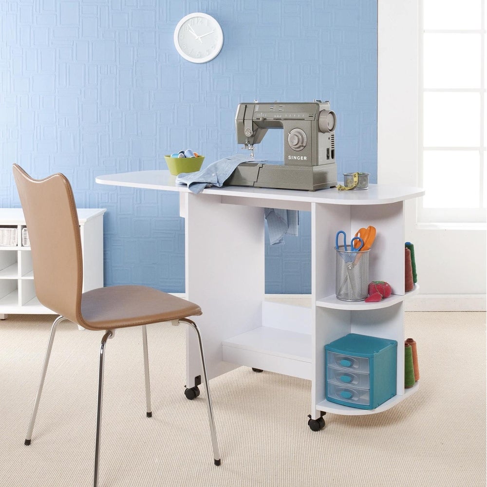White Folding Sewing Machine Table Made from Particle Board and White <div  class=aod_buynow></div>– Inhomelivings