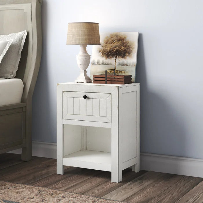 White farmhouse style outlet nightstand