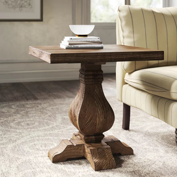 Summit 24 Tall Solid Wood Pedestal End Table Wood Scoring Rub Through