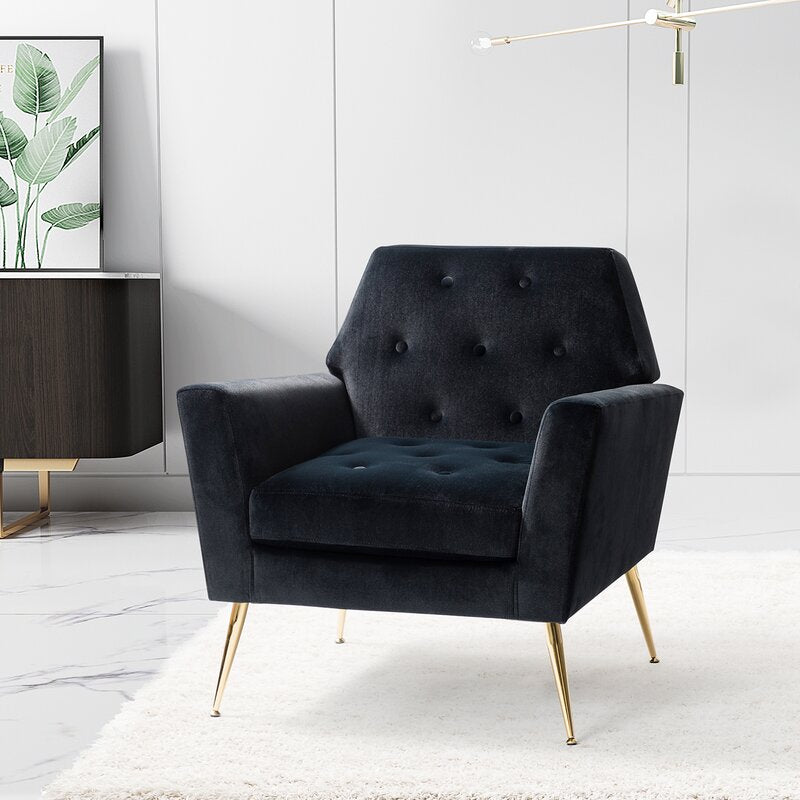 30.5 Wide Tufted Velvet Armchair Geometric Silhouette Button