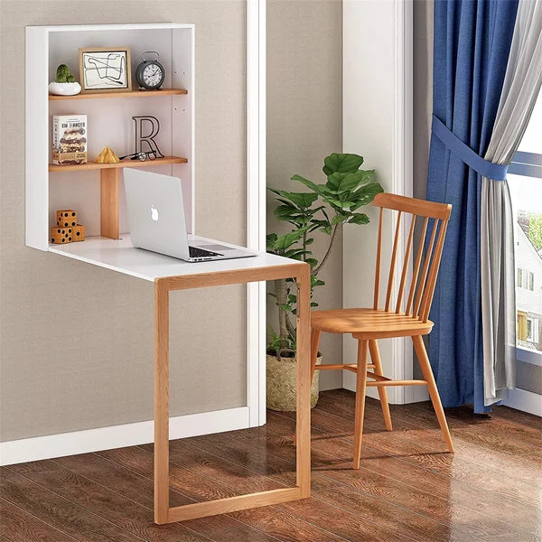  Wall-mounted laptop folding table, folding wall-mounted desk  workstation, all-in-one wall-mounted folding craft table with storage  space, suitable for small spaces such as bedrooms and study rooms. ( : Home  & Kitchen