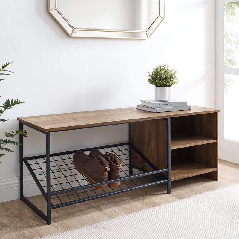 Rustic oak top storage bench