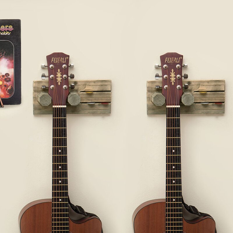Wall Mounted Acoustic Guitar Hanging Rack Set of 2 Keep your Guitar Properly Stored with this Vintage Guitar Wall Hanger with A Pick Holder