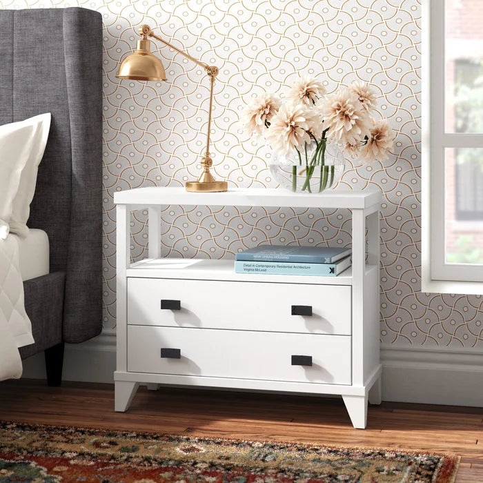 White Wilson 29.5 Tall 2 DrawerSolid Wood Nightstand Perfect for Bedside