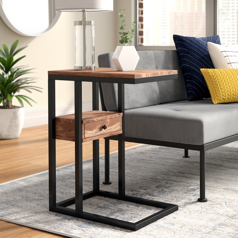 2 Xander Solid Wood C Table End Table Set with Storage Compact and Convenient