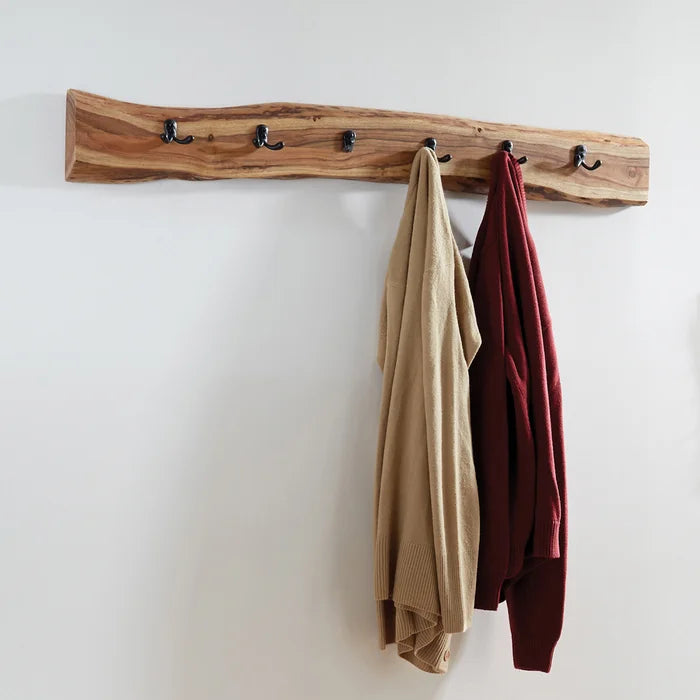 Solid Wood 12 - Hook Wall Mounted Coat Rack with Storage <div