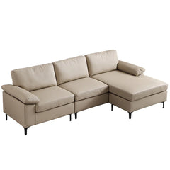 Beige Faux Leather 100.78" Wide Faux Leather Reversible Sofa & Chaise