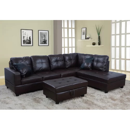 Brown Faux 103.5" Wide Faux Leather Right Hand Facing Sofa & Chaise